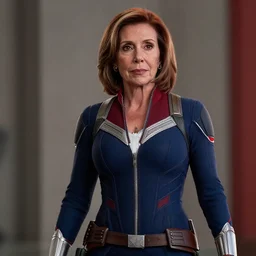 Nancy Pelosi cast as Black Widow, still from marvel movie, hyperrealistic, 8k, Octane Render,