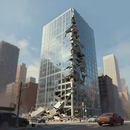 modern building in a collapsed city of newyork, digital painting, seed 927685959038