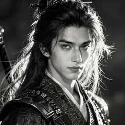 Portrait of a warrior, black and white, by Kentaro Miura
