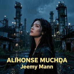 an asian woman in abandoned industrial city with towering factories at night in the rain, beautiful face, dark moody lighting, innocent look, by jeremy mann and alphonse mucha, dramatic lighting, ethereal, stunning, breathtaking, awe - inspiring award - winning, 8 k