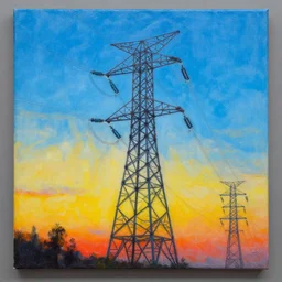 beautiful professional painting of high voltage lines in musical style, trending on artstation, 4 k, vibrant colors