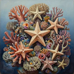 intricate five star coral reef community by casey weldon, oil on canvas, hdr, high detail, photo realistic, hyperrealism, matte finish, high contrast, 3 d depth, centered, masterpiece, vivid and vibrant colors, enhanced light effect, enhanced eye detail, artstationhd