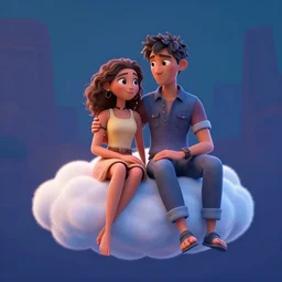 conceptual art of a beautiful couple sitting on a cloud, mattepainting concept Blizzard pixar maya engine on stylized background  global illumination lighting artstation in the style of The Road to El Dorado