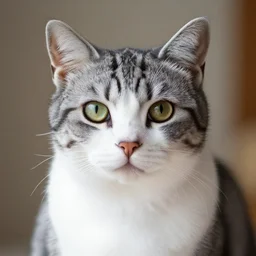 photo of a grey and white tabby cat