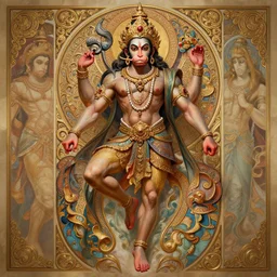 a full body portrait of a beautiful ornated hanuman god, leaping towards the camera, intricate, elegant, highly detailed, digital painting, artstation, concept art, smooth, sharp focus, colored illustration for tattoo, art by krenz cushart and artem demura and alphonse mucha