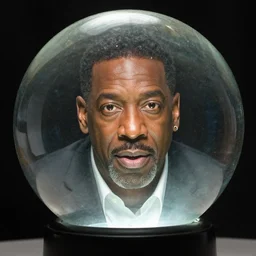 Steve Harvey's head is trapped in a glass sphere, help him.