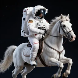 still of Arnold as an astronaut riding a horse in space
