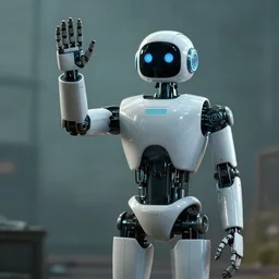 a robot waving goodbye to the last human on earth, dramatic, realistic