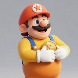 Alex Jones in a Wario costume hugging a gold coin and laughing