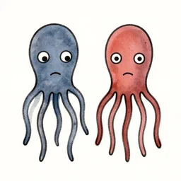 a cartoony abstract ink drawing of a pair of amoebas called separation anxiety