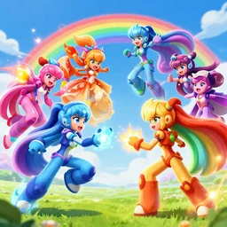 super colorful rainbow souls fighting on a battlefield with spirit power flying around. hyperrealistic anime background illustration by kim jung gi, colorful, extremely detailed intricate linework, smooth, super sharp focus, bright colors, high contrast, matte, octopath traveler, unreal engine 5 highly rendered, global illumination, radiant light
