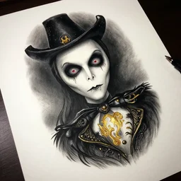 realistic tattoo designs drawn on paper, dark, golden, delicate, hyper realism, tim burton, ink, ultra realistic, 8 k