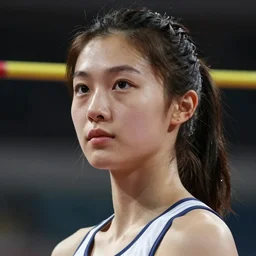 closeup photo young woman posing indoor athletics pole vault