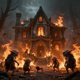 Goblins burning down an orphanage, dramatic lighting, cinematic, establishing shot, extremely high detail, foto realistic, cinematic lighting, post processed, concept art, high details, cinematic, 8k resolution, beautiful detailed, photorealistic, digital painting, artstation, concept art, smooth, sharp focus, artstation trending, octane render, unreal engine