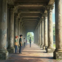 Looking down a Colonnade, rendered by Beeple, Makoto Shinkai, syd meade, simon stålenhag, environment concept, digital art, unreal engine, WLOP, trending on artstation, 4K UHD image, octane render,