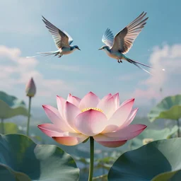 lotus and bird in the sky, cyberpunk, futurepunk, trending on artstation