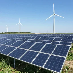 photo of photovoltaic, wind turbines, renewable energy