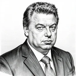 Viktor Orban, by Q Hayashida, high quality, intricate line work, pen and ink