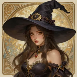 portrait photography of cute attractive sexy witch wearing a large wide - brimmed witch hat, intricate, elegant, highly detailed, digital painting, artstation, concept art, matte, sharp focus, illustration, hearthstone, art by artgerm and greg rutkowski and alphonse mucha