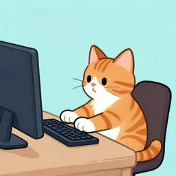 an orange tabby kitten playing pc games by richard scarry