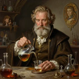 an ultradetailed portrait of robin williams dressed as an alchemist, brewing potions in a workshop, d & d, fantasy, intricate, elegant, highly detailed, digital painting, matte, sharp focus, illustration, art by john collier and albert aublet and krenz cushart and artem demura and alphonse mucha