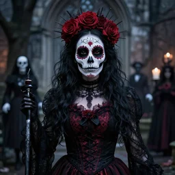Victorian day of the dead, grimdark horror style, gothic horror vibes