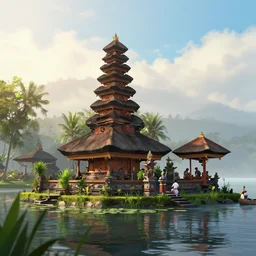 Lively morning landscape of bali, realistic detailed digital art by Maxwell Boas Jessica Rossier Christian Dimitrov Anton Fadeev trending on Artstation CGSociety rendered in Unreal Engine 4k HQ
