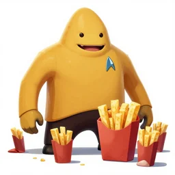 star trek engineer!, giant space monster anthropomorphic fries, in space eating each other