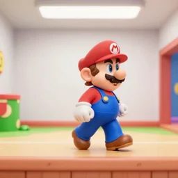 game screenshot of a mario walking on the room, nintendo 6 4.