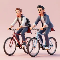a highly detailed 3 d illustration of two vampire riding bikes, pastel color, realistic, slack style