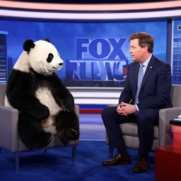live tucker carlson reaction, fox news program, tucker carlson interviewing a panda bear