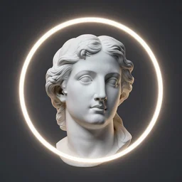 a neon ring around a renaissance statue head