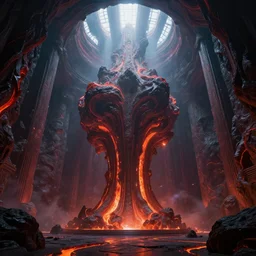 entropia of universe epic cinematic massive fractal megastructure in the temple monumental architecture lava textures on the walls : big light rays from the windows : hyper realism : dark energy : octane render : artstation : greg rutkowski : loish : ferdinand knab