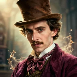 portrait of nikola tesla as willy wonka, league of legends amazing splashscreen artwork, fantasy, splash art, natural light, elegant, photorealistic facial features, intricate, fantasy, detailed face, atmospheric lighting, anamorphic lens flare, cinematic lighting, league of legends splash art, hd wallpaper, ultra high details by greg rutkowski