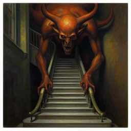 a highly detailed oil painting, a stairway descending into hell, painted by beksinski