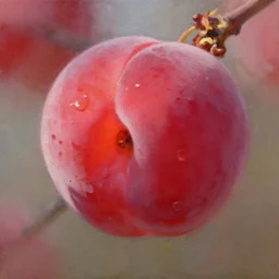 beautiful aesthetic inspirational digital oil painting of a close - up cherry plum, by greg rutkowski, ultra detailed, fine details, trending on artstation, volumetric light.