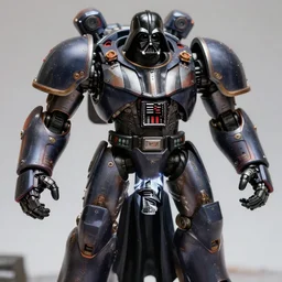 massive huge power armor with servos from fallout in the style of Darth Vader from star wars and dreadnought from warhammer 40000, realism, depth of field, focus on darth vader,