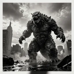 a wet plate photo of giant monster attacking new york