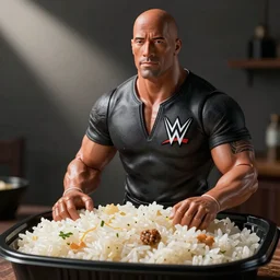 there is a dwayne the rock johnson wwe action figure mixed in the rice with my chinese takeout