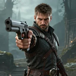 todd howard pointing a gun towards the camera and forcing you to buy skyrim, threatening, sharp, cinematic, colorful, digital art, neon, bright, cyberpunk, blade runner 2 0 4 9, realism, bold