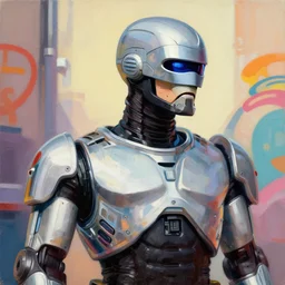 greg manchess portrait painting of alex j. murphy aka robocop as overwatch character, 7 0 ies aesthetic, medium shot, asymmetrical, profile picture, organic painting, sunny day, matte painting, bold shapes, hard edges, street art, trending on artstation, by huang guangjian and gil elvgren and sachin teng
