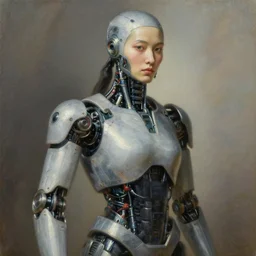 chinese cyborg, oil painting, high detail, smooth, sharp focus, sfumato, by caravaggio, by michelangelo, science fiction