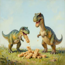 dinosaurs eating peanut brittle painting by brothers hildebrandt