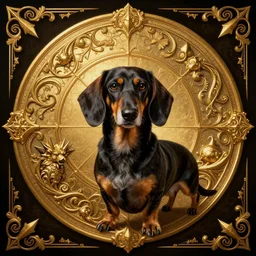 Portrait of a old Dachshund x German Shepherd dog, in style of Dark Souls 3, insanely detailed and intricate, golden ratio, elegant, ornate, luxury, elite, ominous, haunting, matte painting, cinematic, cgsociety, James jean, Brian froud, ross tran, Laputa, vivid and vibrant