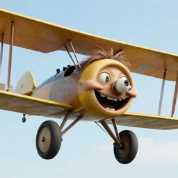 trollface flying a biplane, sky, realistic, hd, detail