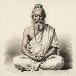 full - body sketch of a cool sadhu meditating, etching by louis le breton, 1 8 6 9, 1 2 0 0 dpi scan