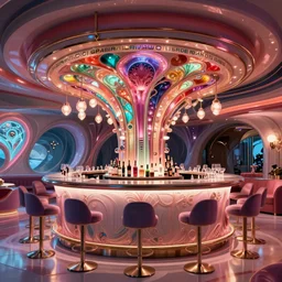 futuristic bar interior, intricate, elegant, vivid colors, highly detailed, john park, craig mullins, sparth, ruan jia, jeffrey catherine jones