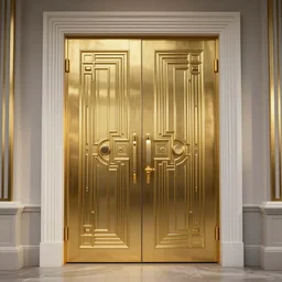 a gold and white airlock art - deco double door highly detailed, sharp focus, cinematic lighting, octane render, unreal engine lumen, very coherent. cinematic, hyper realism, high detail, octane render, 8 k