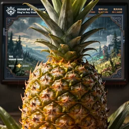 a very close - up pineapple, in concept art of main menu loading screen background. for russian mmorpg king's bounty by katauri, by 司 机, 橡 树 山 雨, 黄 凤 年 啊, artstation, behance, style of hearthstone