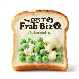 a photo of a real food product. Human Food label, frozen toast with peas and cauliflower.